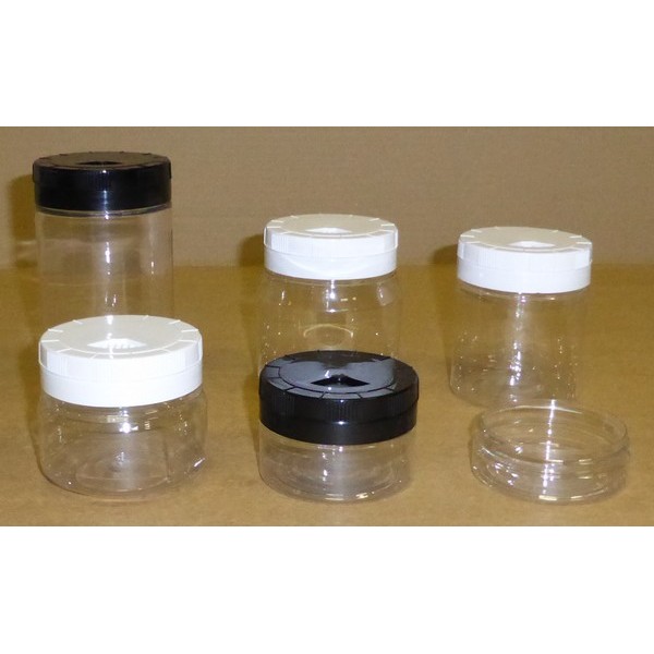 Pot en PET cylindrique transparent 250 ml avec couvercle à vis en plastique  blanc 70/400